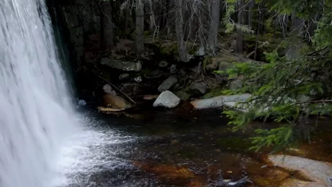 Natural mountain waterfall in the forest in slow motion, zoom in, hd. Stock Footage 236759871