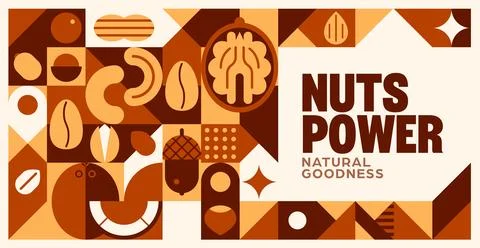 Natural nuts banner with geometric pattern Stock Illustration