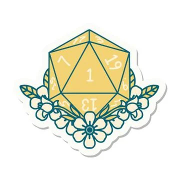 Natural one dice roll with floral elements sticker Stockillustratie