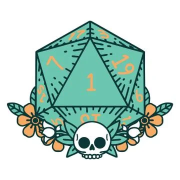 Natural one dice roll with floral elements illustration 库存插图