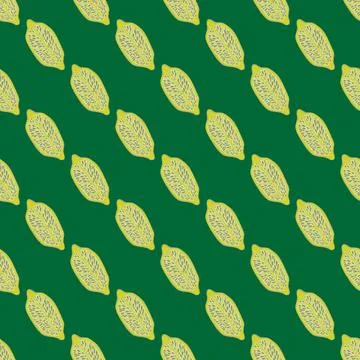 Natural organic fruit seamless pattern with yellow lemons ornament. Green bac Stock Illustration