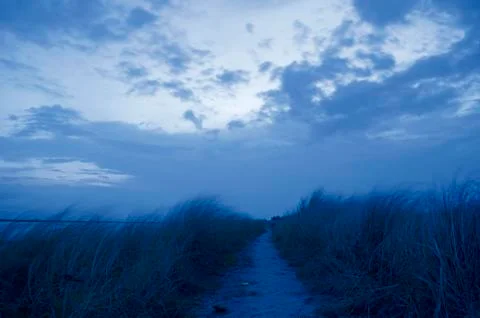 Natural path image beside of the river, before the night coming Stock Photos