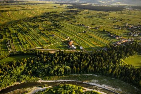 Natural pattern in farm fields, drone view of countryside Natural pattern ... Stock Photos
