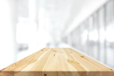 Natural pattern wood table top on white blur background Stock Photos