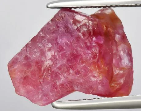 Natural pink ruby rough gem on the background Stock Photos