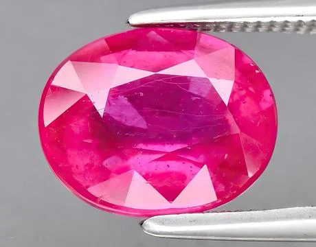 Natural pink ruby rough gem on the background Stock Photos