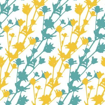 Natural plant stem seamless pattern, yellow white green color, textile design 스톡 일러스트