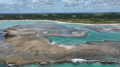 Natural pools at Sao Miguel dos Milagres Beach at Alagoas Brazil. Stock Photos