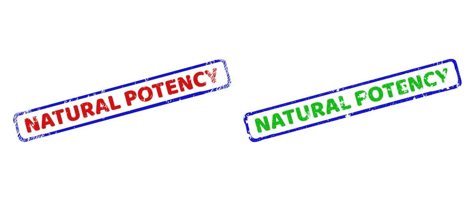 NATURAL POTENCY Bicolor Rough Rectangular Stamps with Grunge Styles Stock Illustration