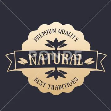 Natural Product badge, label, gold on dark, vector illustration