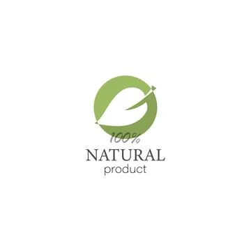 Natural product logo with leaf in flat style Stock Illustration