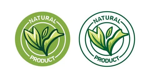 Natural product sticker set. Vector illustration in sketch style. Green leaves Stock Illustration