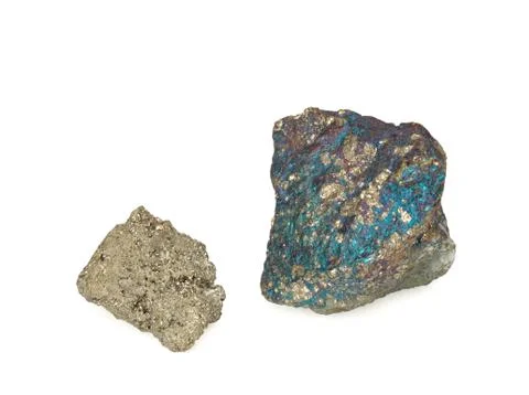 Natural Pyrites on white background Stock Photos
