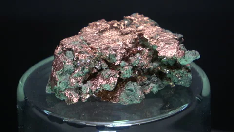 Natural Raw Native Copper Ore Specimen on a turntable Stock Footage 218342727