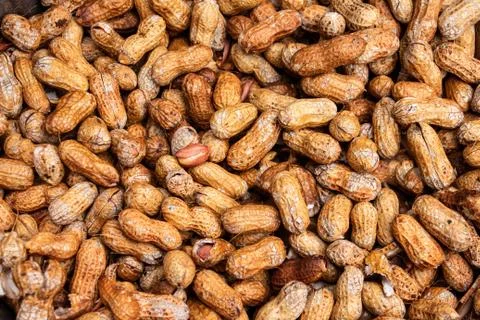 Natural raw peanuts in shell ideal as food allergy background Stock Photos
