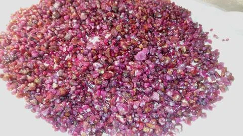 Natural Raw Red Ruby Gemstones Heap For Jewelry Making Stock Photos