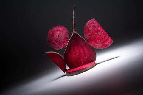 Natural Red Beet Vegetable Composition, vitamins vegan volumetric light view  스톡 사진