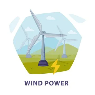 Natural Resource with Wind Power Generator Hexagonal Shape Picture Vector 스톡 일러스트