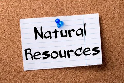 Natural resources - teared note paper pinned on bulletin board Stock Photos