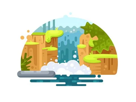 Natural river waterfall Stock Illustration