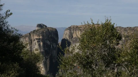 Natural rocks of Meteora monastery complex 4K panning video Stock Footage 121616525