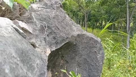 Natural rocks with rough surfaces and natural holes. Stock Footage 325643725