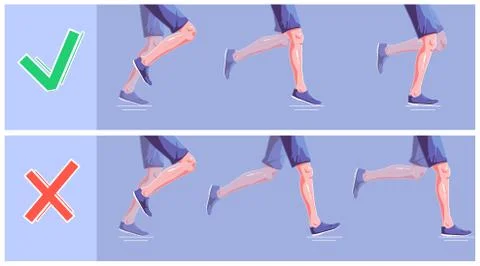 Natural running. Wrong and right stages of running. Healthy steps of run Stock Illustration