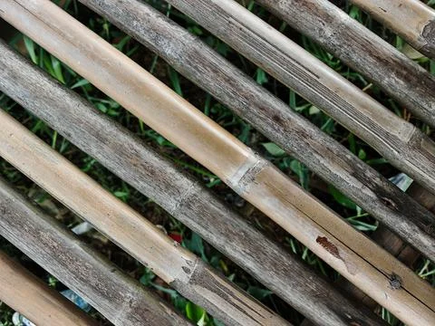 Natural Rustic Bamboo Textures on Grass Background for Design Projects Stock Photos