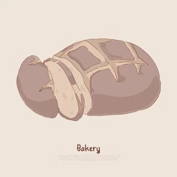 Natural rye bread, fresh sliced sweet bun, tasty homemade food with crust, ba Stock Illustration