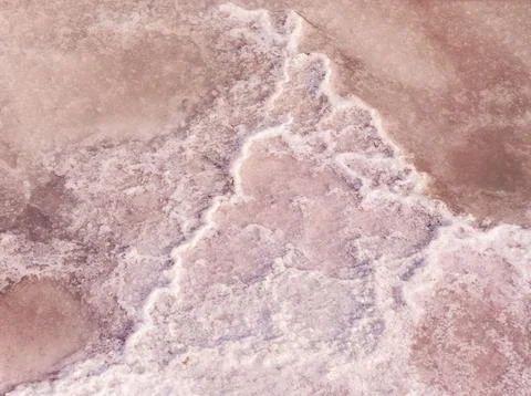 Natural Salt Crust Surface Pattern On Salty Lake Texture With Mineral Deposit Stock Photos