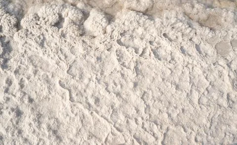 Natural Salt Crust Surface Pattern On Salty Lake Texture With Mineral Deposit Stock Photos