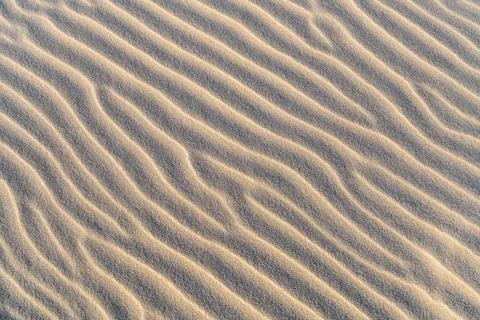 Natural sand texture with wave patterns close up. Minimal background with sof Stock Photos
