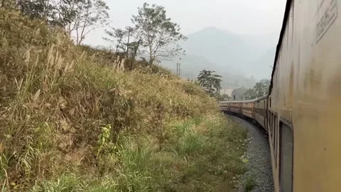 Natural scenery from inside the train outside. Stock Footage 305256228