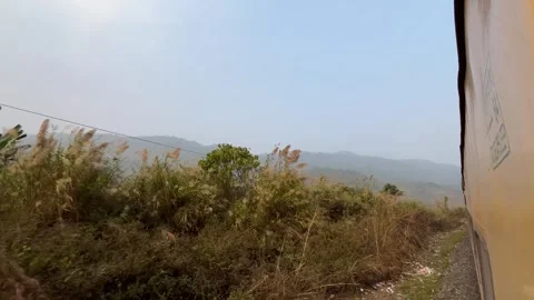 Natural scenery from inside the train outside. Stock Footage 305256537