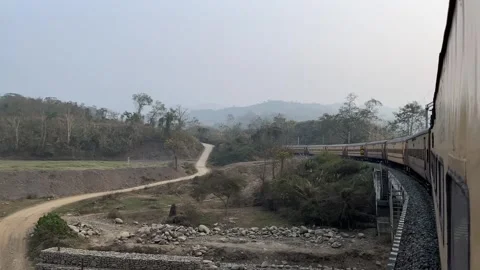 Natural scenery from inside the train outside. Stock Footage 305256755