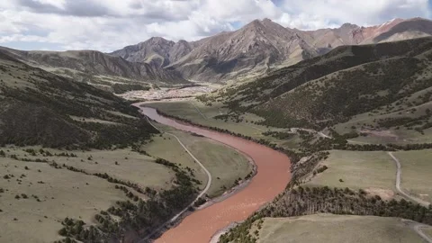 Natural scenery at source of the Lancang River Angsai Grand Canyon,Qinghai CHINA Stock Footage 307414337