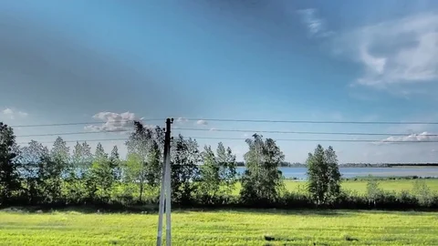 Natural scenery from the train in daylight Stock Footage 76760040