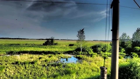 Natural scenery from the train in daylight Stock Footage 76760066