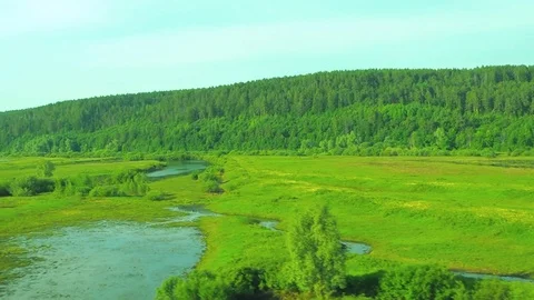 Natural scenery from the train in daylight Stock Footage 77219741