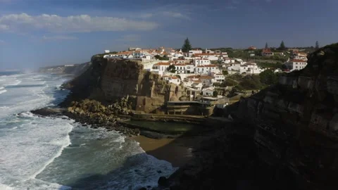 Natural Sea Pool Azenhas do Mar 4k drone 스톡 동영상 167543477