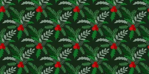 Natural seamless pattern for Christmas and New Year Stock Illustration