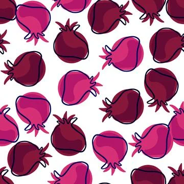 Natural seamless pattern with isolated random maroon and pink pomegranate ele Illustrazione stock