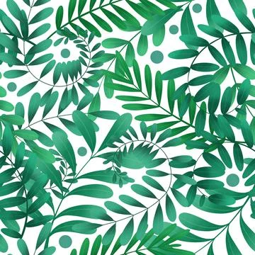 Natural seamless pattern. Leaves, branches and berries of different plants Stock Illustration