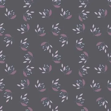 Natural seamless pattern with little random berry branches elements. Pale dar Stock Illustration