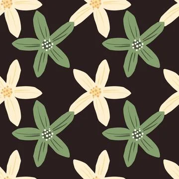 Natural seamless pattern with orange and green colored mandarins flowers shap Stock Illustration