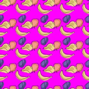 Natural seamless pattern with organic abstract bananas, plums, pears and appl Stock Illustration