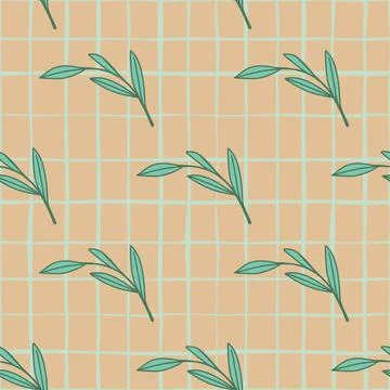 Natural seamless pattern with outline botanic leaf branches ornament. Pink pa Illustrazione stock