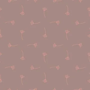 Natural seamless pattern with outline pink colored rowan berry shapes. Pale p Stock Illustration