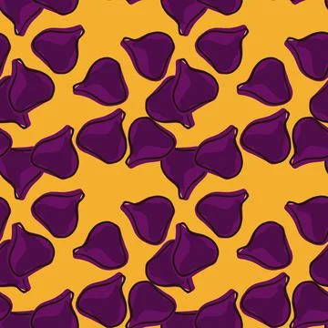 Natural seamless pattern with random purple fig ornament. Orange background.  イラスト素材