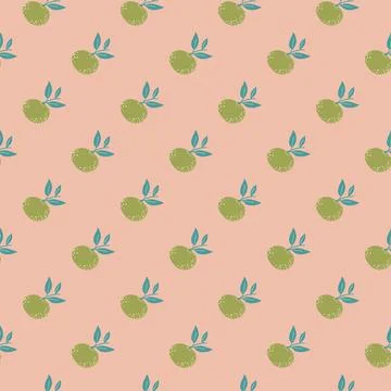 Natural seamless pattern with small green mandarin elements print. Pink paste Stock Illustration